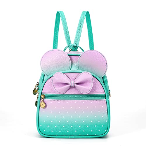 KL928 Girls Mini Backpack Bowknot Polka Dot Cute Small Daypacks Convertible Shoulder Bag Purse for Women Pink#green