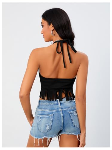 Women's Y2K Fringe Western Tops Halter Tassel Cowgirl 70s Hippie Top2