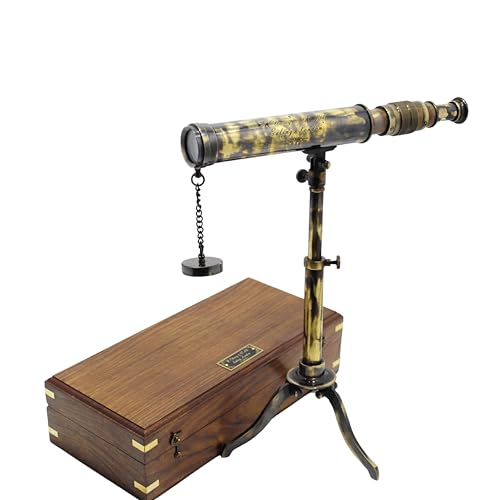 W. Ottway & Co. London 1915 Antique Brass Telescope Vintage Look with Tripod Stand-10 Inch, High Magnification w/Glass Optics, Functional Instrument for Home Decor, Table Accessory