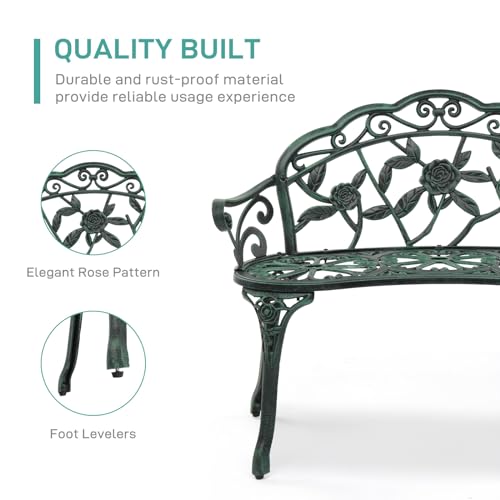 VINGLI-385-Patio-Park-Garden-Outdoor-Metal-Rose-BenchCast-Iron-Cast-Aluminium-Frame-Antique-Finish-ChairAccented-Lawn-Front-Porch-Path-Yard-Decor-Deck-Furniture-for-2-Person-SeatGreenBlack VINGLI 385 Patio Park Garden Outdoor Metal Rose BenchCast Iron Cast Aluminium Frame Antique Finish ChairAccented Lawn Front Porch Path Yard Decor Deck Furniture for 2 Person SeatGreenBlack