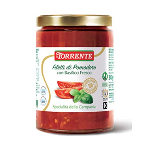 Filetti di Pomodoro San Marzano con Basilico Fresco 330g - La Torrente - Cartone da 6 Pezzi