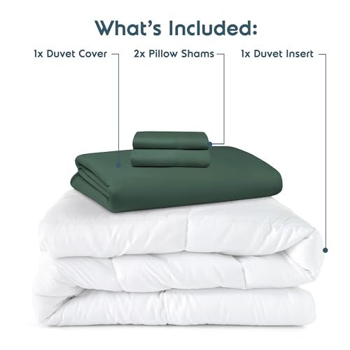 Nestl California King Duvet Cover Set with Comforter Insert - Forest Green 4 Piece 104x98 Duvet Cover & 2 Pillow Shams with White Quilted Down Alternative Comforter, Ultra Soft, All Season