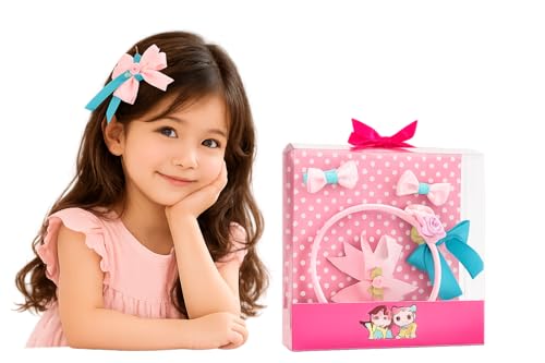 Image of BABIES BLOOM Designer Red Hair Bow, Baby Headband and Hair Accessory Set (Set of 5) (Blue Pink & Light pink)
