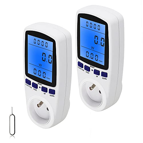 AVCXEC 2 Pieces Wattmètre Prise Compteur dÉnergie Numérique avec 7 Mode et lécran LCD, Mesure Consommation Electrique, Compteur dÉnergie Wattmètre Prise Compteur de Consommation dÉnergie