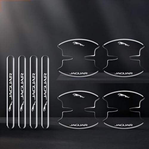 Car Door Handle Stickers for Jaguar XEL/XF/XFL/XJ/E-PACE/F-PACE/I-PACE/F-TYPE,Exclusive Logo Epoxy Resin Carbon Fiber Texture Anti-Collision Bowl Protection Kit Waterproof Car Paint Protection Film