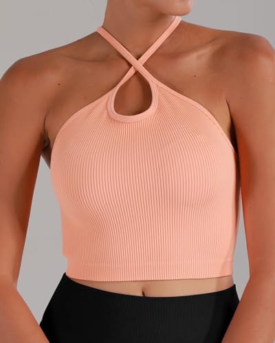Image of Sunzel Free to Be Tank, Crop Ribbed Tank Tops Seamless Racerback Camisoles No pad Camis Cropped Workout Gym Yoga