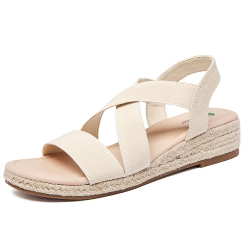 Ataiwee Sandales compensées à plateforme pour femmes,Sandales compensées espadrilles d'été décontractées avec bride de cheville élastique et bout...