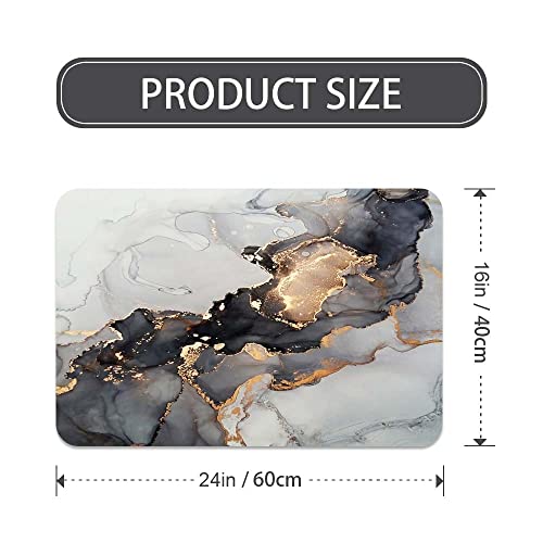 Shenwsan Diatomaceous Earth Bath Mat ，Black White Gold Marble Super Absorbent Fast Drying Non-Slip Diatomite Mud Bathroom Floor Rugs，Office Doormat Kitchen Dining Living Hallway Area Rug,40Cm×60Cm #TOP2