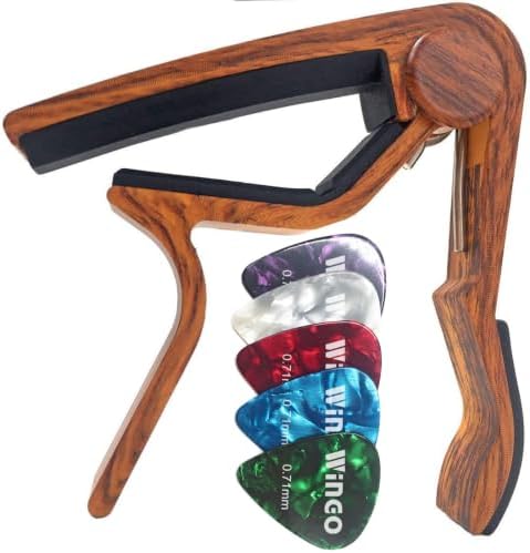 WINGO Guitar Capo for 6-String Acoustic Electric Guitars, Quick Change for Ukulele Banjo Mandolin Bass with 5 Free Picks, Rosewood