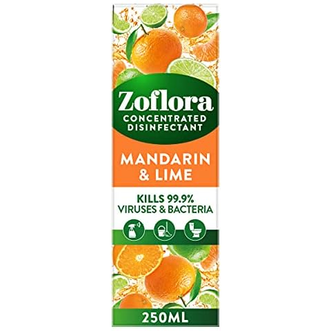 Zoflora Mandarin and Lime 250ml, Concentrated 3-in-1 Multipurpose Disinfectant Kills 99.9% of Bacteria & Viruses Cover