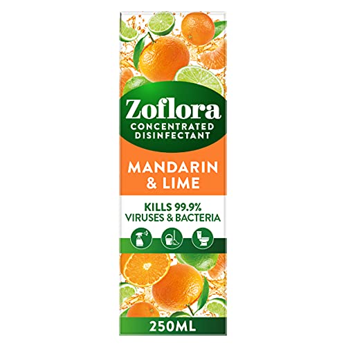Zoflora Mandarin and Lime 250ml Concentrated Disinfectant All Purpose Cleaner Surface Cleaner Kills 99.9% of Bacteria and Viruses