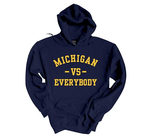 Trenz Shirt Company Mens Michigan Tshirt Michigan Vs. Everybody Football Team Color Hooded Sweatshirt-Navy Blue-Large