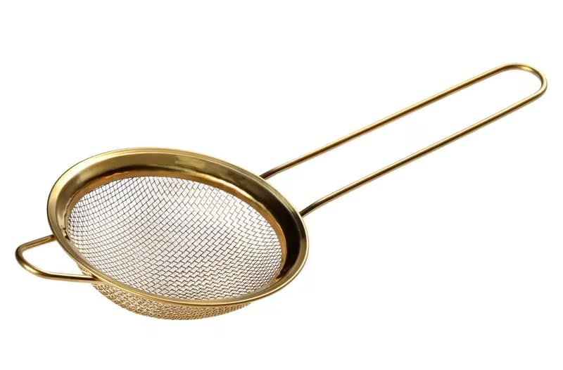 BlendWell Fine Mesh Sifter with Handle Gold Stainless Steel Strainer for Matcha Flour Tea and Juices