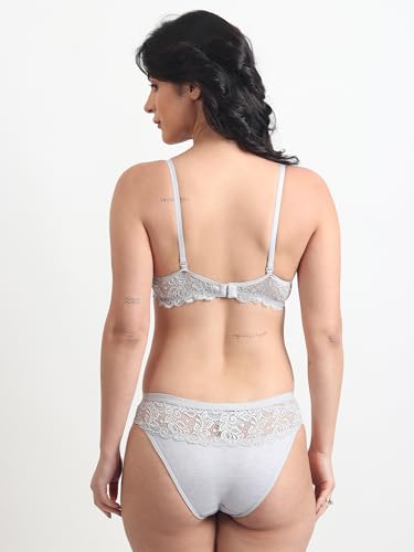 Image of SGC SWEDEN Women's Lingerie Set | Lace Fabric Lightly Padded Non Wire Push-Up Bridal Bra Panty Lingerie Set