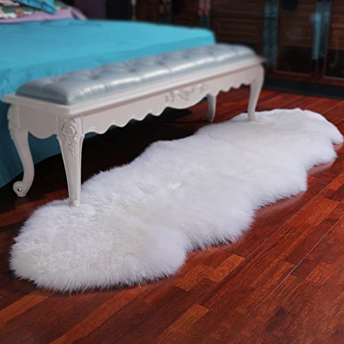 Premium Genuine Fur Sheepskin Rug Real Australia Sheepskin Natural Luxury Fluffy Lambskin Fur Area Rug Seat Covers for Kids Bedroom Sofa Chair Cover (Creamy White, Double Pelt/2ft x 6ft)