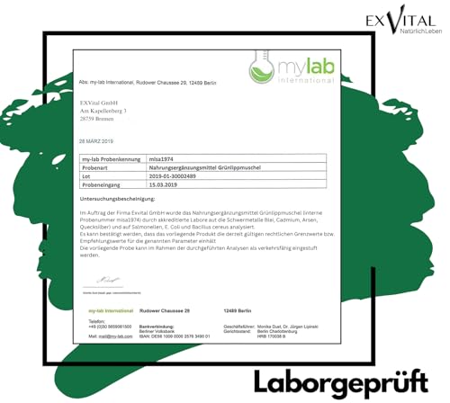 Grünlippmuschel 300 Kapseln- hoch konzentriert von EXVital, 300 Kapseln in Deutscher Premiumqualität, kein Magnesiumstearat, ApoTest: Sehr Gut
