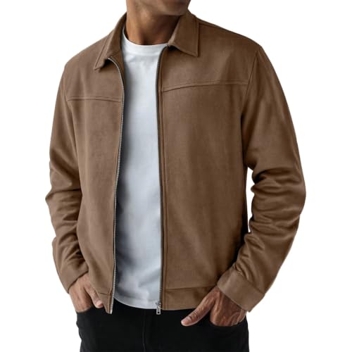 fartey Mens Suede Jacket Collared Full Zip Outwear Casual Vintage Coat - image 7