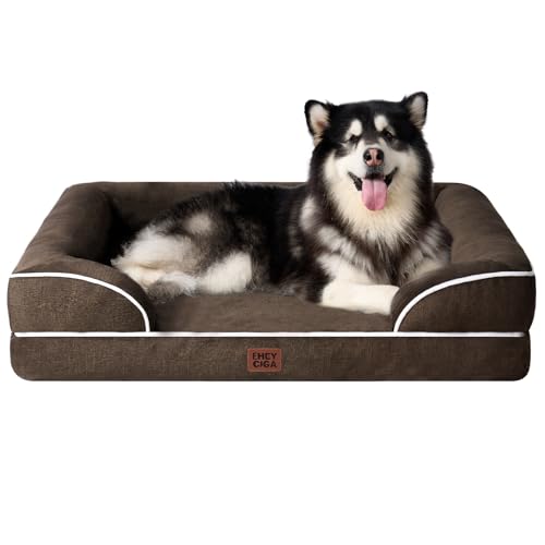Image of EHEYCIGA Orthopedic XL Dog Bed, Waterproof Memory Foam for Extra Large Dogs, Non-Slip Bottom, Egg-Crate Foam Couch With Washable Removable Cover, Brown