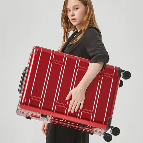 All Aluminum Carry-on Luggage TSA Customs Lock Mute Swivel Hard Shell Meral Suitcase Set (red, 28 '')3