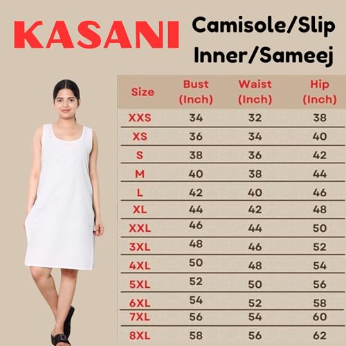Image of KASANI Women's Camisole Cotton Long Knee-Length Sameej /Slip /Inner, Sleeveless, Pack of 2