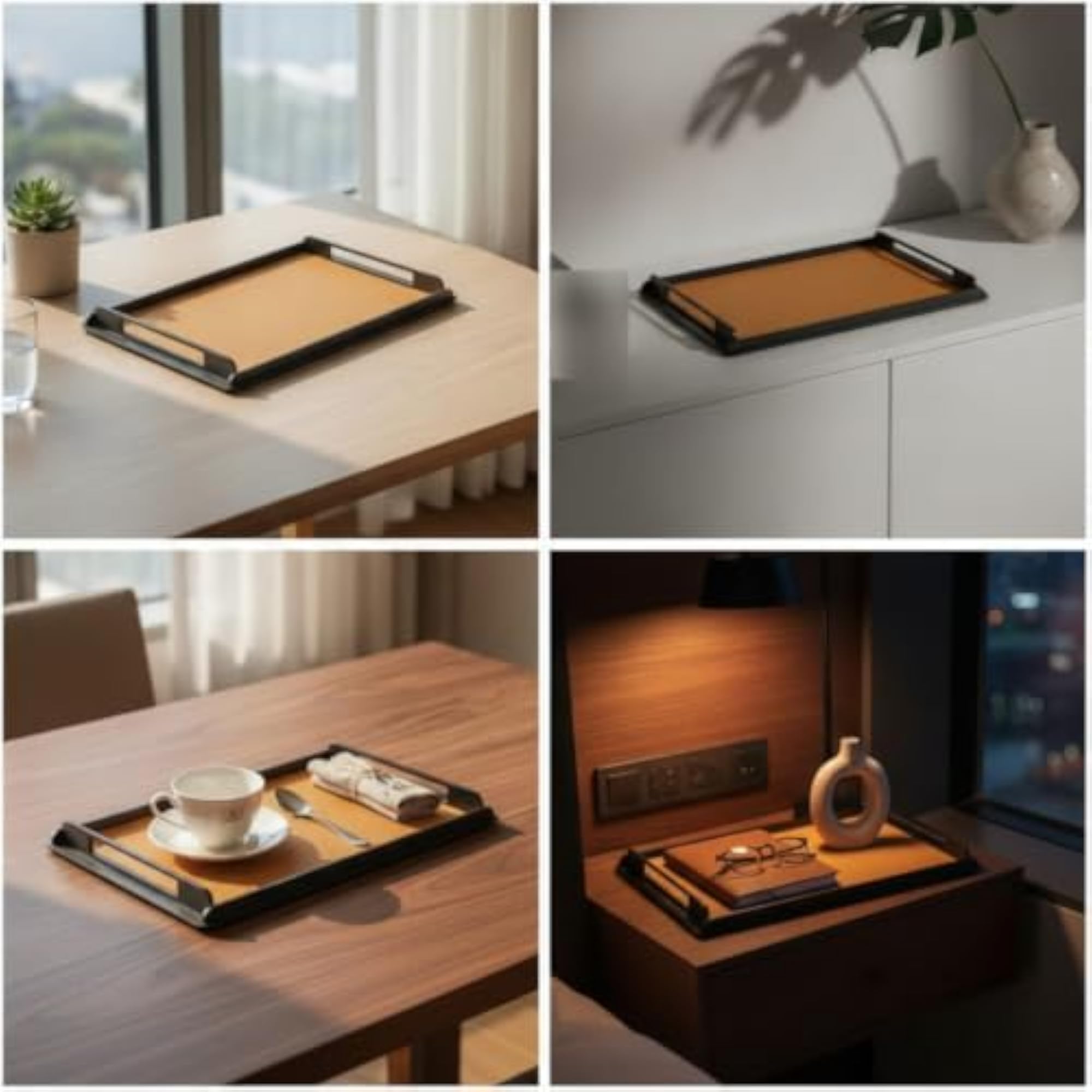 Rectangular Tray with Handles, Slim Metal Frame