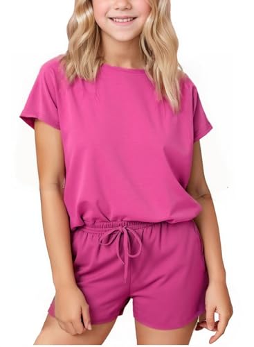 SELINK Girls Travel Outfits Set Cap Sleeve Drawstring Two Piece Lounge Sets Casual Sweat Tracksuit Matching Runner Shorts