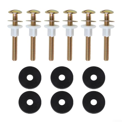 Solaughguy Carbon Steel Toilet Tank Bolts Set with Seal Rings - 6-Pack Fixing Screws for Connecting Toilet Tank to Bowl, Compatible with Most Toilets