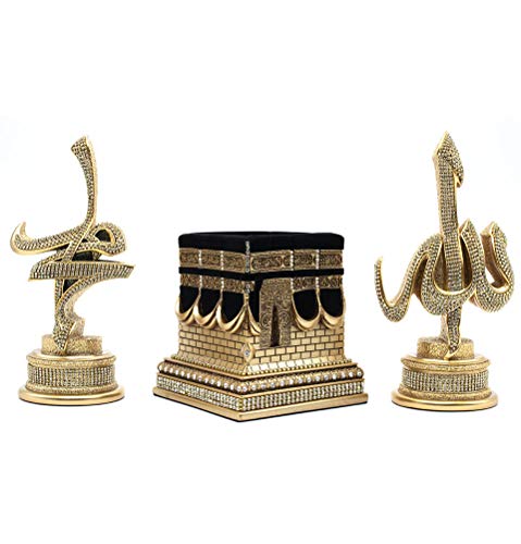 Modefa Turkish Islamic Home Table Decor 3 Piece Sculpture Gift Set Arabic Allah Muhammad Kaba Tawhid Tulip (Allah/Muhammad/Kaba)