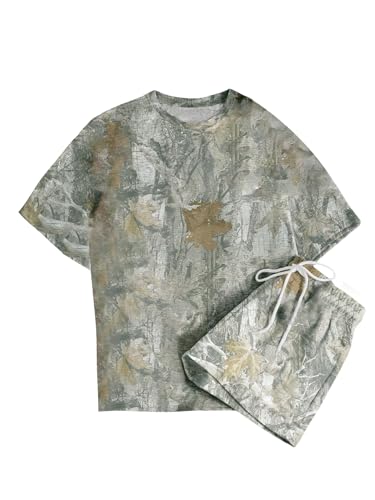 SOLY HUX Women's Summer Outdoor Short Set Short Sleeve Camo T Shirt and Shorts Casual 2 Piece Outfit Light Grey Large