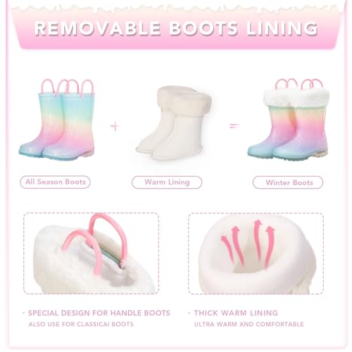 EUXTERPA Toddler Kids Light Up/Solid Color Rain Boots Waterproof Warm Fleece Lined Boots for Boys Girls Winter Snow Boots2