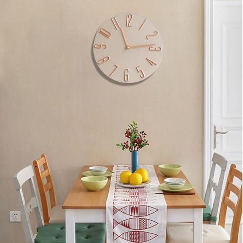 Oblivi 壁掛け時計 おしゃれ 静音 30cm アナログ 非電波 軽量 壁時計 北欧 壁掛け 音がしない (アプリコット) [3]