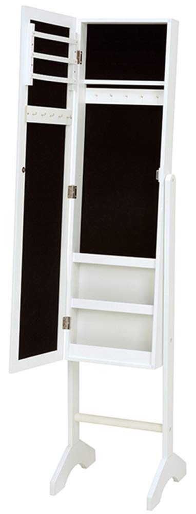 ミラー スタンドミラー 収納付き 扉付き 鏡 全身鏡 姿見 ジュエリーBOX ピアス ネックレス 指輪 アクセサリー 小物収納 かわいい おしゃれ 北欧 (ホワイト×ブラック)
