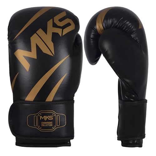 Luva de Boxe Muay Thai Champions III Preto e Dourado MKS Combat (12oz)