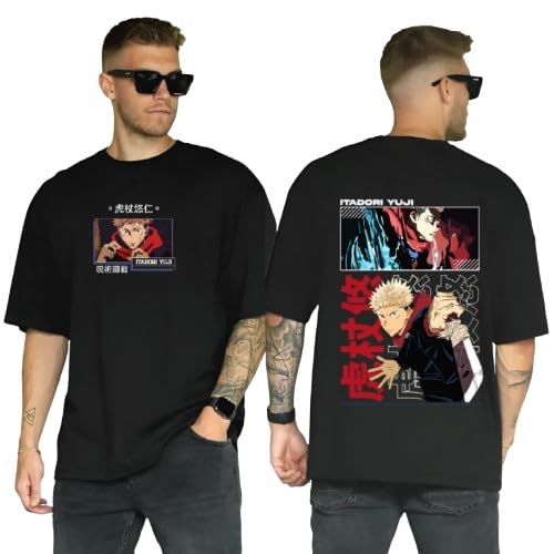 Image of HUMBE Oversized T Shirts for Men Half Sleeve Fit Drop Shoulder Casual T-Shirt | Black Printed Round Neck T-Shirt for Men