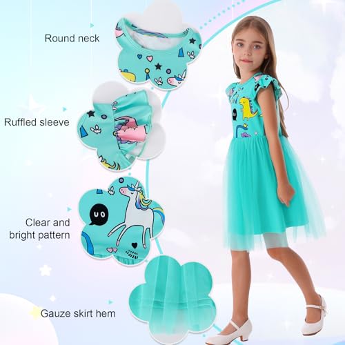 Toddler Girls Fancy Unicorn Tulle Dress Ruffle Sleeve Princess Party Gown — view 4