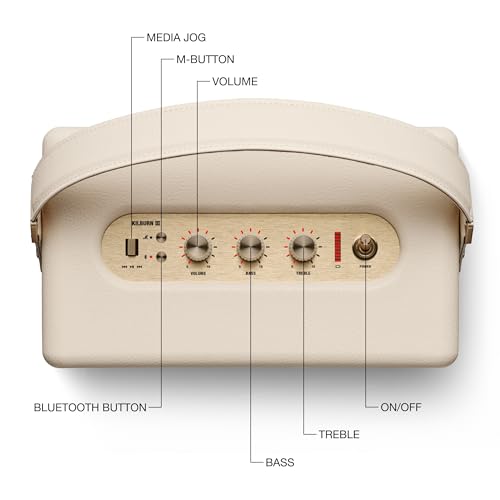 Image of Marshall Kilburn III Portable Bluetooth Speaker with 50+ Hours of Portable Playtime, (360 Sound), Dust & Water-Resistant (IP54) - Cream. | Loud Stereo Sound with Bass and Treble Controls | 50+ Hr Playtime I Designed for Indoors and Outdoors | 3.5 mm Aux Input
