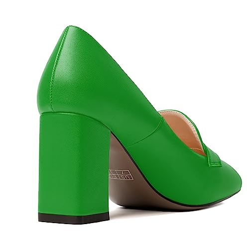 Image of MODENCOCO Womens Sexy Formal Matte Slip On Square Toe Work Block High Heel Loafers Shoes 3.5 Inch
