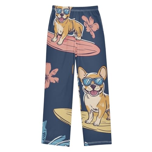 Corgi Dog Surfing Boys Long Pants Soft Trousers Elastic Waist Kids Lounge Bottoms with Pockets S-XL