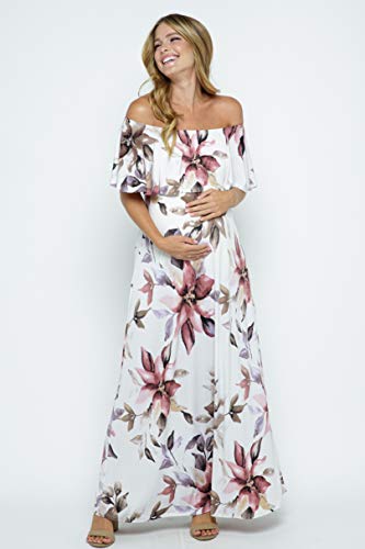 Women's Off Shoulder Ruffle Maxi Maternity Dress (Ivory Flower, Xl) #TOP3