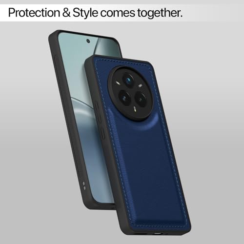 Image of Amazon Basics Back Cover for Realme 14 Pro 5G | Flexible Pu Leather | Full Camera Protection | Raised Edges | Super Soft-Touch | Bumper Case (Blue)