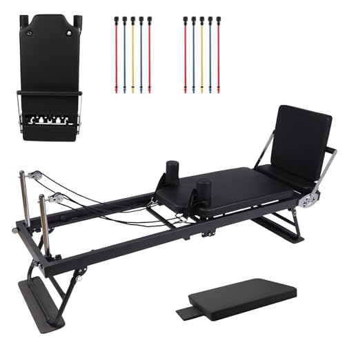 Foldable Reformer Pilates Machine, Compact Pilates Reformer Core Bed Equipment with Jump Board & 2 Sets Resistance Cords for Home Gym Workout Women Yoga for Advanced and Beginners Users - Black - Image 9