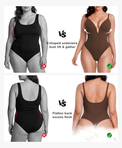 Image of Popilush Shapewear Bodysuits for Women - Tummy Control Body Suits for Womens Deep V Corset Tops Thong Concert Outfits