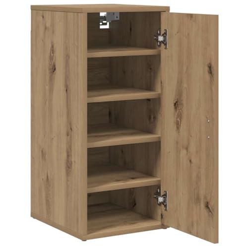 Zapatero de roble Artisan pequeño con 5 compartimentos para entrada 5