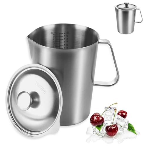 Vaso medidor de acero inoxidable 2 litros con tapa y asa miniatura 1