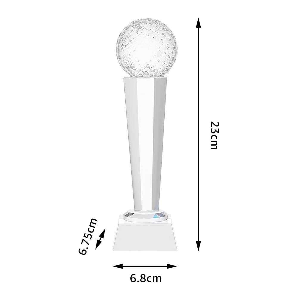 SUPERFINDINGS Trofeo da Golf in Vetro Cristallo 6.8x23cm Sfera di Cristallo di Quarzo Sintetico Trofei Premi Ornamenti con Custodia di Presentazione per Torneo di Golf per Adulti
