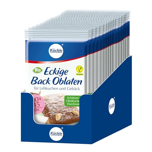 Küchle Bio Backoblaten eckig 100 x 145mm im 12er Vorratspack | Vegan | Eckig | Zum Backen von z.B. Gebäck Lebkuchen | Auch für Obstkuchen geeignet | Innen zart außen knusprig | 12 x 40g