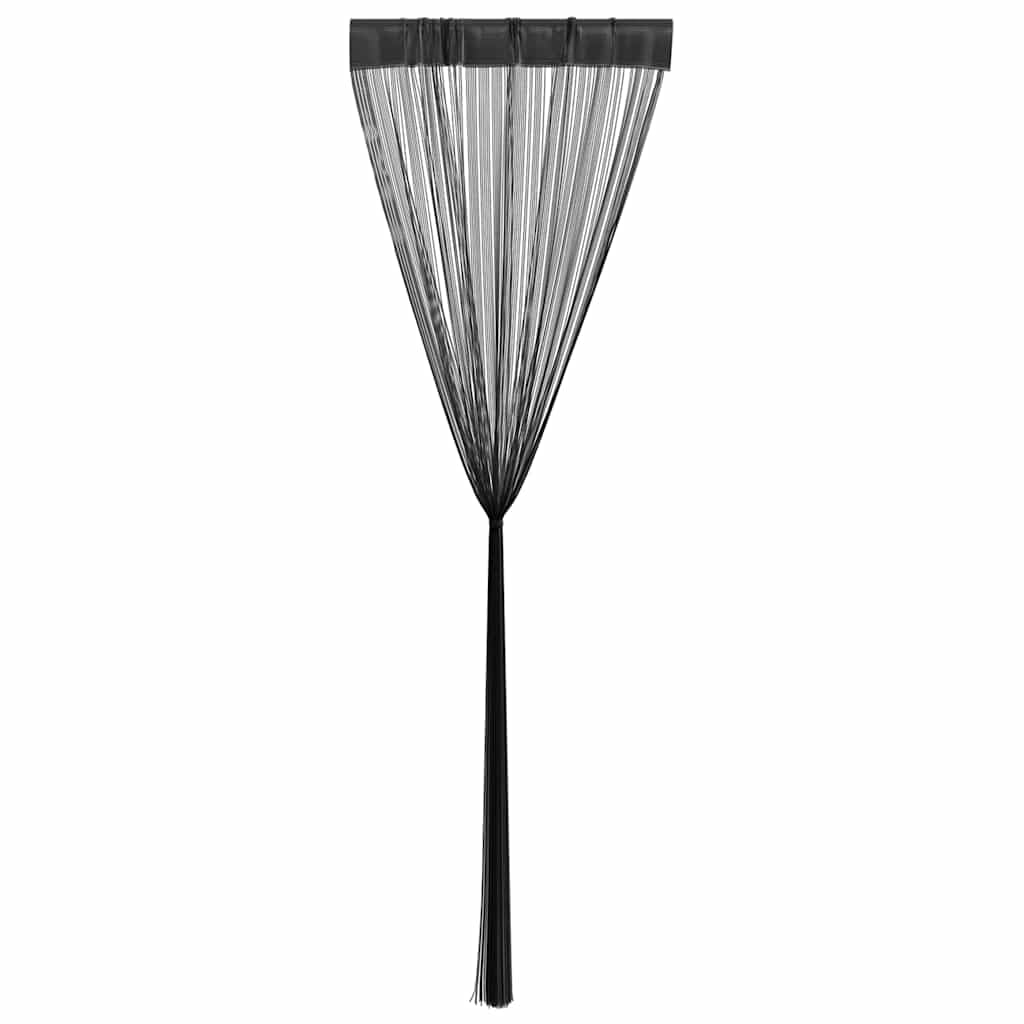 Rideau en Fils 2 pcs Noir 100 x 250 cm, Rideau de Porte Polyester 100% Lavable, Voilage Séparateur de Pièce Vitrine, Décoration Fenêtre Intérieur Salon Chambre