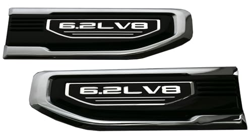 Image of Pair New 6.2L V8 Vent Emblems Kit 3D Driver Passenger Side Badge Compatible with 2019-2026 GMC Sierra GM 85160715 86532094 (6.2L V8-Chrome)