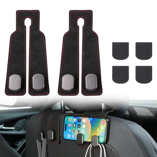 Cartist 車用シートダブルフック ヘッドレストフック 強化レザー＆金属製 スポンジパッド付き 両頭フック 車内収納用 車内収納 買い物 荷物かけ 携帯保護 後部座席 助手席 最大15kg耐荷重 多車種対応 アクセサリー 2セット (ブラック)