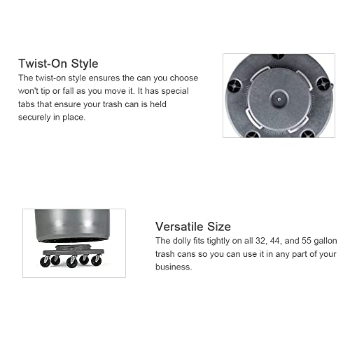 Ardour Van Trash Can Dolly Heavy-Duty Plastic 5 Caster, 18" Gray #TOP4